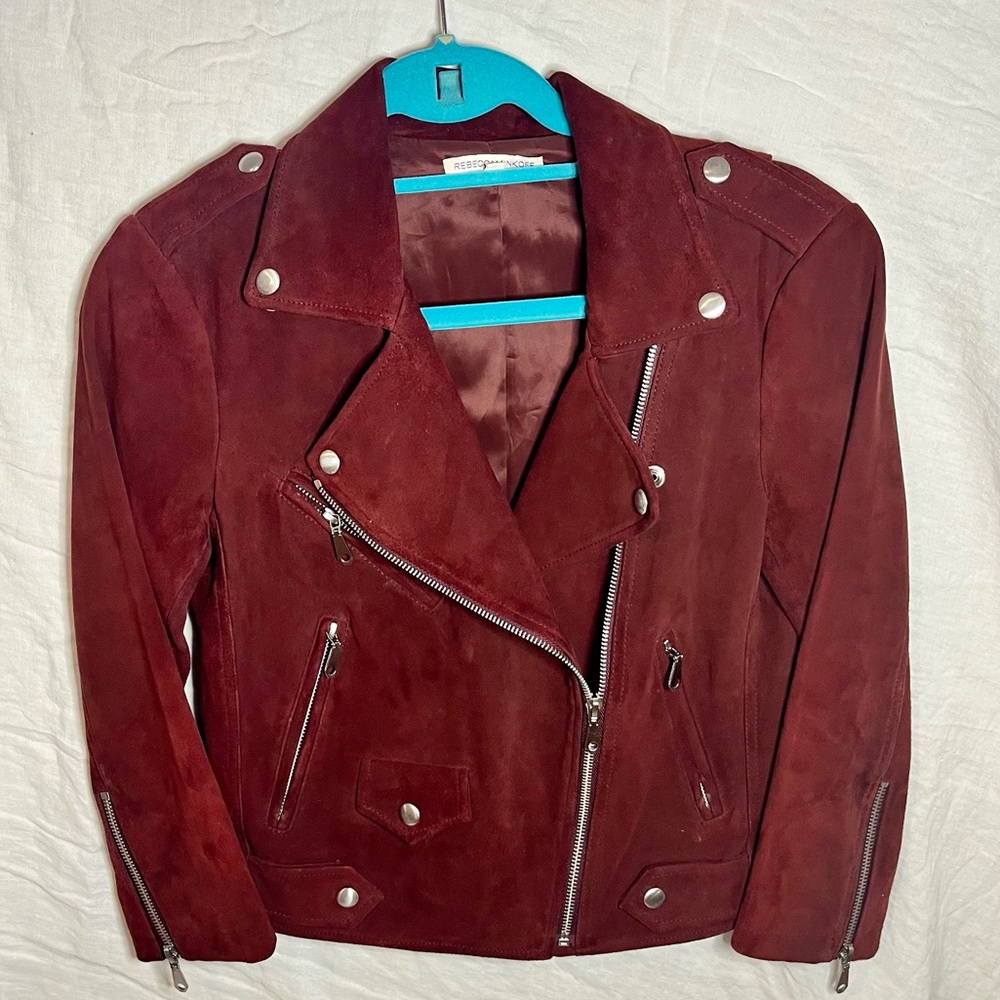 Rebecca Minkoff 100% Lambskin Leather Moto Jacket in Maroon!